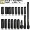 imageAVID POWER 18pcs 12inch Drive Impact Socket Set 1024mm Metric Sizes Sockets and 3 5 10 Extension Bar 6 Point CrV Steel Socket Set