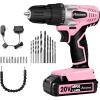 imageAVID POWER 20V MAX Lithium lon Cordless Drill Set Power Drill Kit with Battery and Charger 38Inch Keyless Chuck Variable Speed 16 Position and 22pcs Drill Bits Red2pink