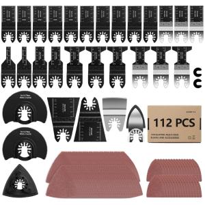 imageAVID POWER 112Pcs Oscillating Saw Blades Quick Release Oscillating Multitool Blades with Sandpapers Universal Oscillating Tool Accessories for Cutting MetalWoodPlastic Compatible with Most Brands