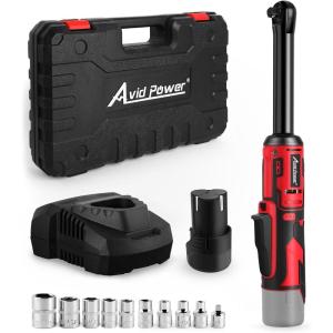 imageAVID POWER 38quot Extended Cordless Electric Ratchet Wrench 60Nm442 Ftlbs 12V Power Ratchet Wrench Kit Variable Speed Trigger 10 Sockets ampamp 20Ah LiIon BatteryLight Redextended