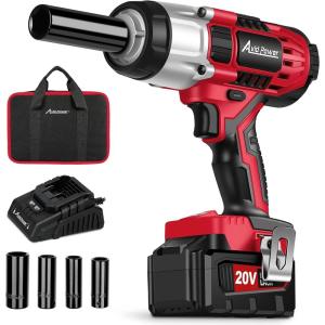 imageAVID POWER Cordless Impact Wrench 12 Impact Gun wMax Torque 330 ft lbs 450Nm Power Impact Wrenches w 30A Liion Battery 1 Hour Fast Charger Light RedLight Red