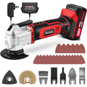 imageAVID POWER Cordless Oscillating Tool 20V Battery Powered Oscillating Multitool with 28 Oscillation Angle Variable Speed Oscillating Saw w 31Pcs Accessories for ScrapingCutting ampamp Sanding  RedRed