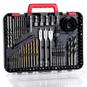 imageAVID POWER Drill Bit Set Titanium Twist Brad Point Driver Bits Drill and Screwdriver Bits Combo Kit with Case for Metal Wood Concrete and Masonry 100 PiecesRed