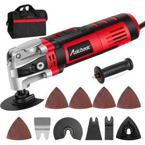 imageAVID POWER Oscillating Tool 35Amp Oscillating Multi Tool with 45 Oscillation Angle 6 Variable Speeds and 13pcs Saw Accessories Auxiliary Handle and Carrying BagRed