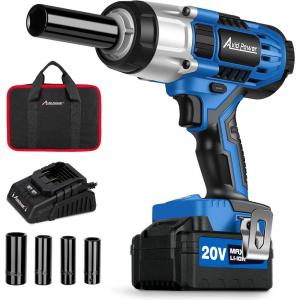 imageAVID POWER 20V Cordless Impact Wrench Electric Impact Gun 12 Inch Drive with 330 ftlbs Max Torque 450Nm 30Ah LiIon Battery 4Piece Socket Set Fast Charger and Tool BagBlue