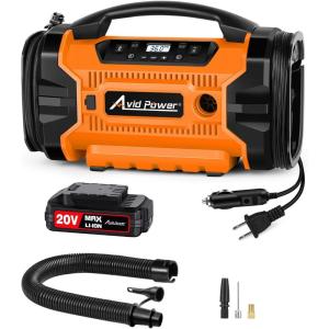 imageAvid Power Tire Inflator Portable Air compressor Multi Power Source Car Air Pump wInflation ampamp Deflation Modes Triple Power Tire Inflator wDual Powerful Motors Orange