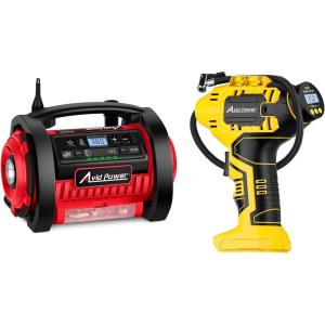 imageAVID POWER 2 Power Sources Tire Inflator Bundle with Tire Inflator Compatible with DeWalt Batteries of DCB Series