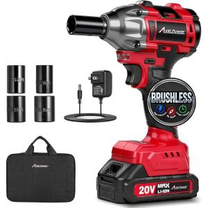 imageAVID POWER Impact Wrench 12 Impact Gun Max Torque 332 Ftlbs 450 Nm 20V Cordless Impact Wrenches with 20 Ah Battery 2 Variable Speeds 4PCS Impact Sockets Charger Tool BagBrushless 450NM