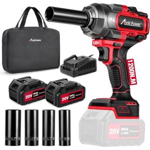 imageAVID POWER Cordless Impact Wrench Kit 900 Ftlbs 1200 NM 240 Ah Batteries 20V Brushless High Torque Impact Gun for Car Tire Changes and Lug Nut amp Bolts Removal Fast Charger Sockets amp Tool BagRed