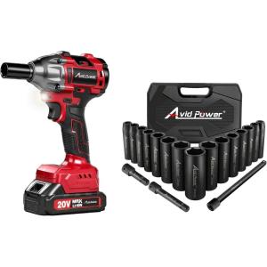 imageAVID POWER Impact Wrench 12 Impact Gun Brushless Max Torque 332 Ftlbs 450 Nm 20V Cordless Impact Wrenches Bundle with 18 pcs impact socket sets